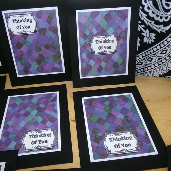 Set of 12 Black/Blue/Purple Notecards - Handmade - Picture 3 of 6